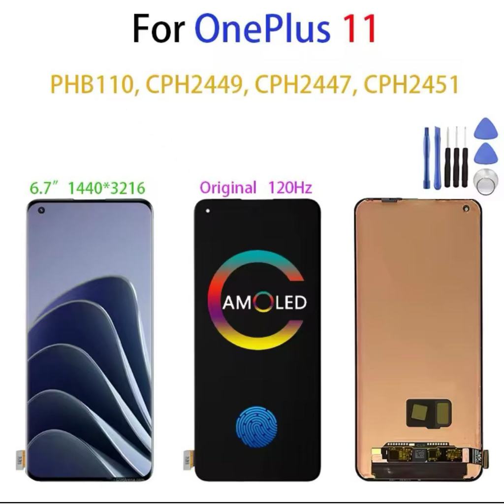 6.7 "AMOLED สำหรับ Oneplus 11 จอแสดงผล LCD หน้าจอสัมผัสพร้อมกรอบ Onplus11 PHB110 CPH2447 CPH2449 จอแสดงผล LCD เปลี่ยน