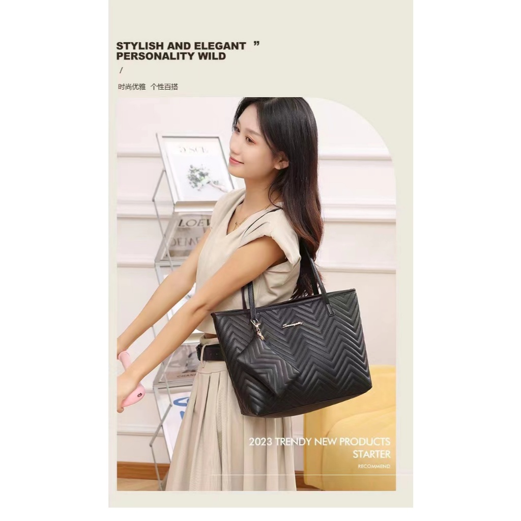 【พร้อมส่ง】 Tote Bag กระเป๋า สะพายไหล่คล้องแขน หนัง PU ความจุขนาดใหญ่ มี2ใบ ขนาดพกพา หนังนิ่ม - รูปที่ 2