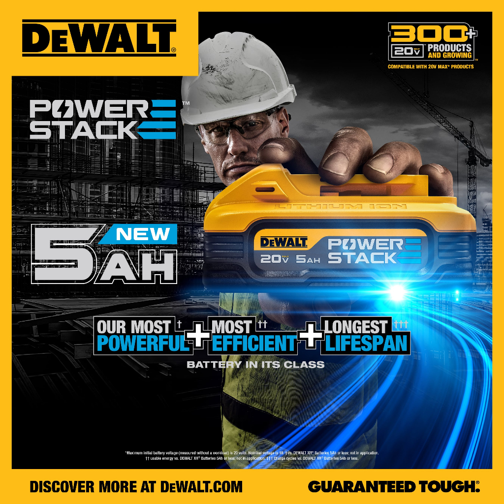 DEWALT แบตเตอรี่ POWER STACK 20V 1.7Ah หรือ 5.0 Ah POWERSTACK BATTERY ของแท้ 100%