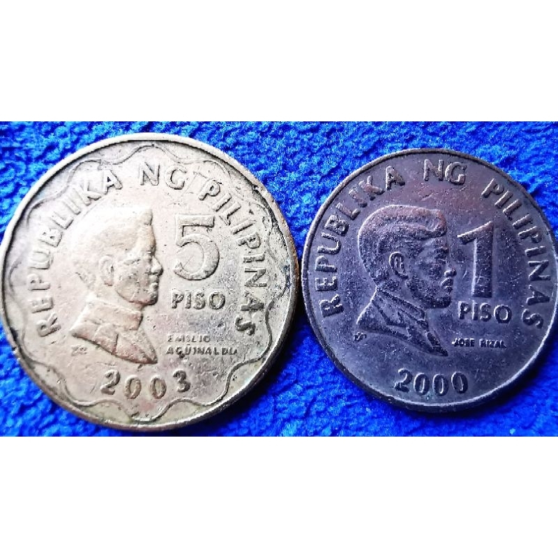เหรียญ​ ฟิลิปปินส์​  Philippines​,ชุด 1, 5 Piso 2 เหรียญ​, ใช้แล้ว, #021