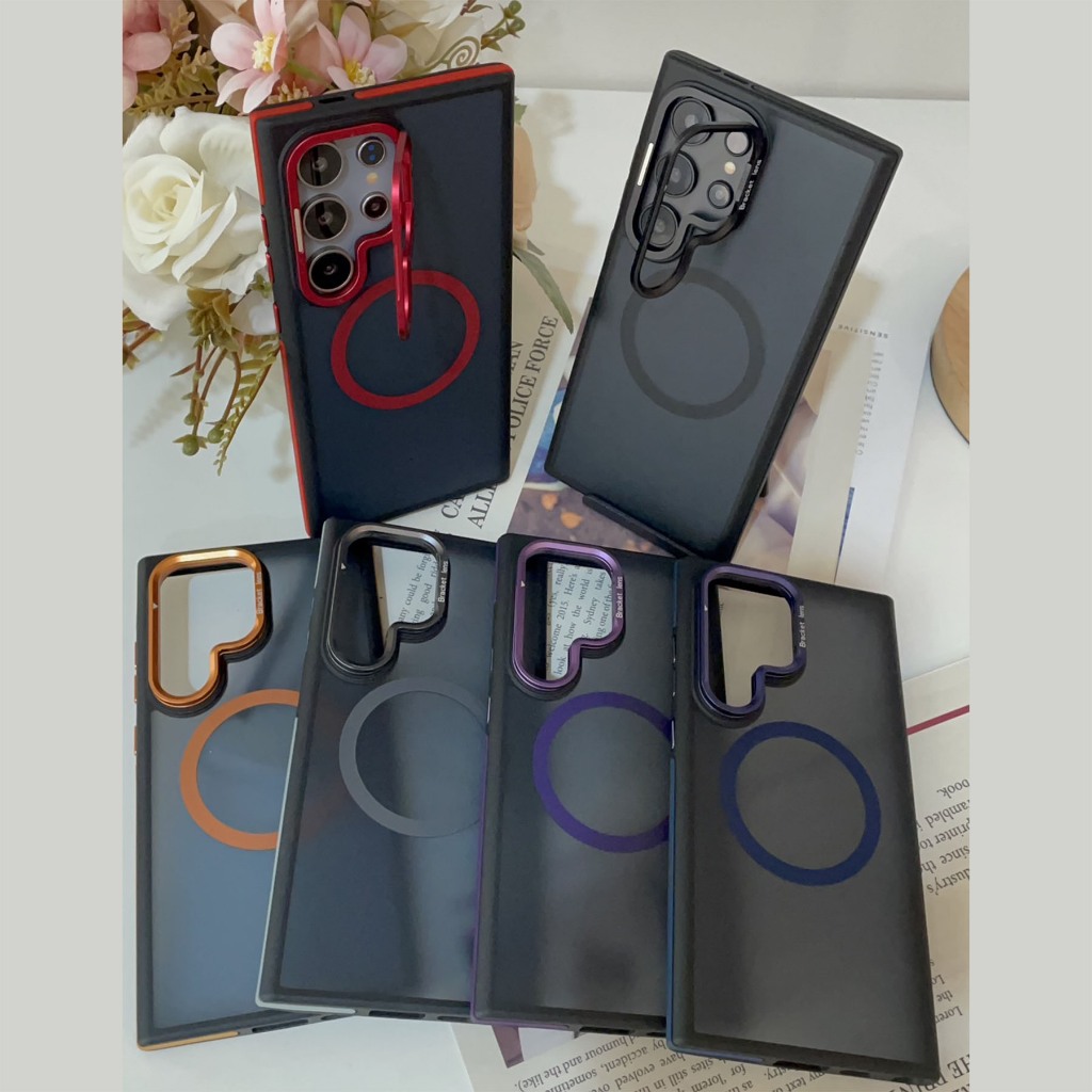 เคส S25 Ultra / S24 Ultra ขอบกล้องตั้งได้ หลังขุ่น ขอบสี ชาร์จแม่เหล็ก Case MAG CAMERA KICKSTAND