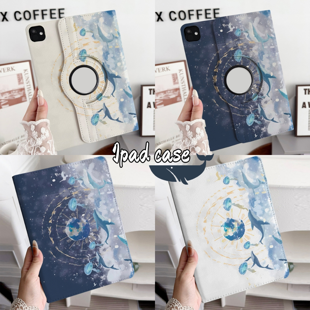 🌻24 ชั่วโมง🌻เคสป้องกัน iPad หมุนได้ 360°🐋วาฬสีน้ำเงิน🐋เหมาะสำหรับรุ่น gen7/8/9/11 Air4/5/6/7 pro11