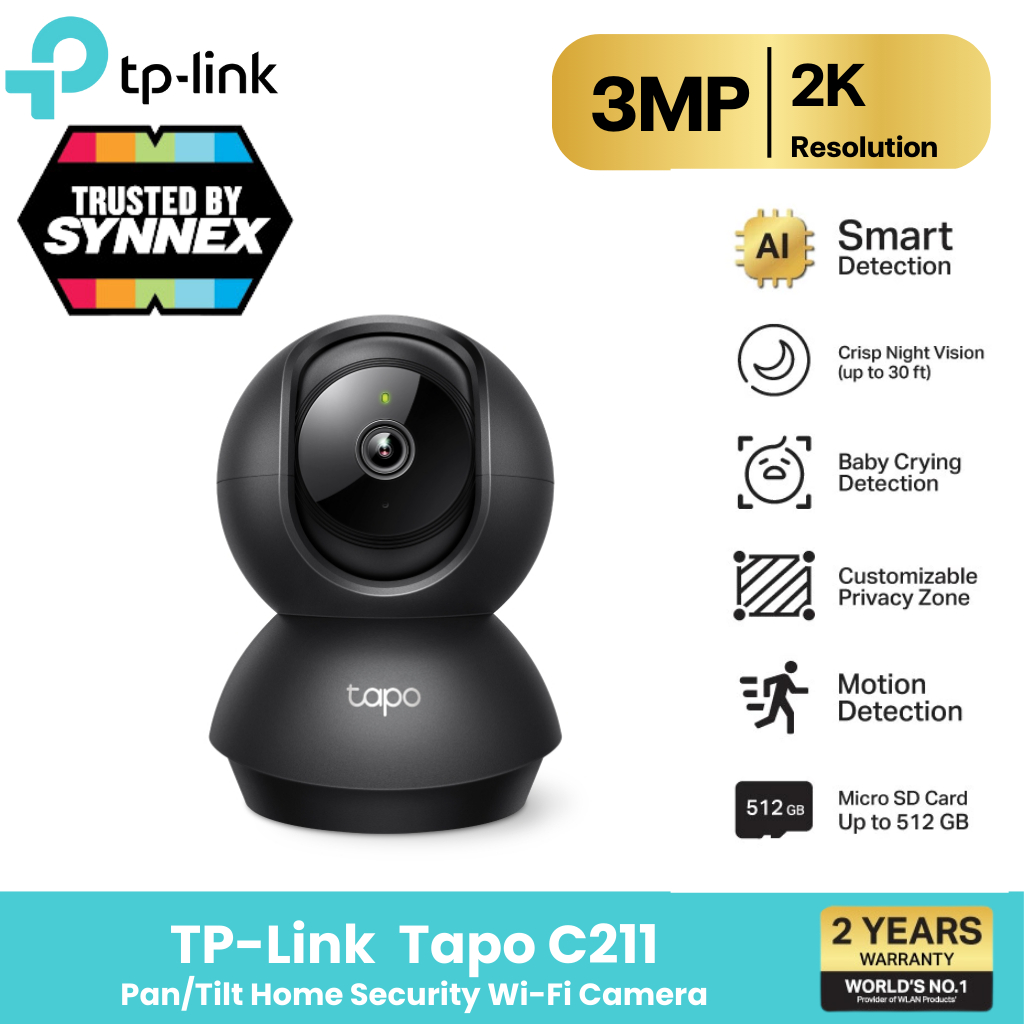 TP-Link Tapo C211 กล้องวงจรปิดไวไฟ Black Edition ความละเอียด 2K 3 MP Security Wi-Fi Camera ปรับมุม หมุนได้ 360°