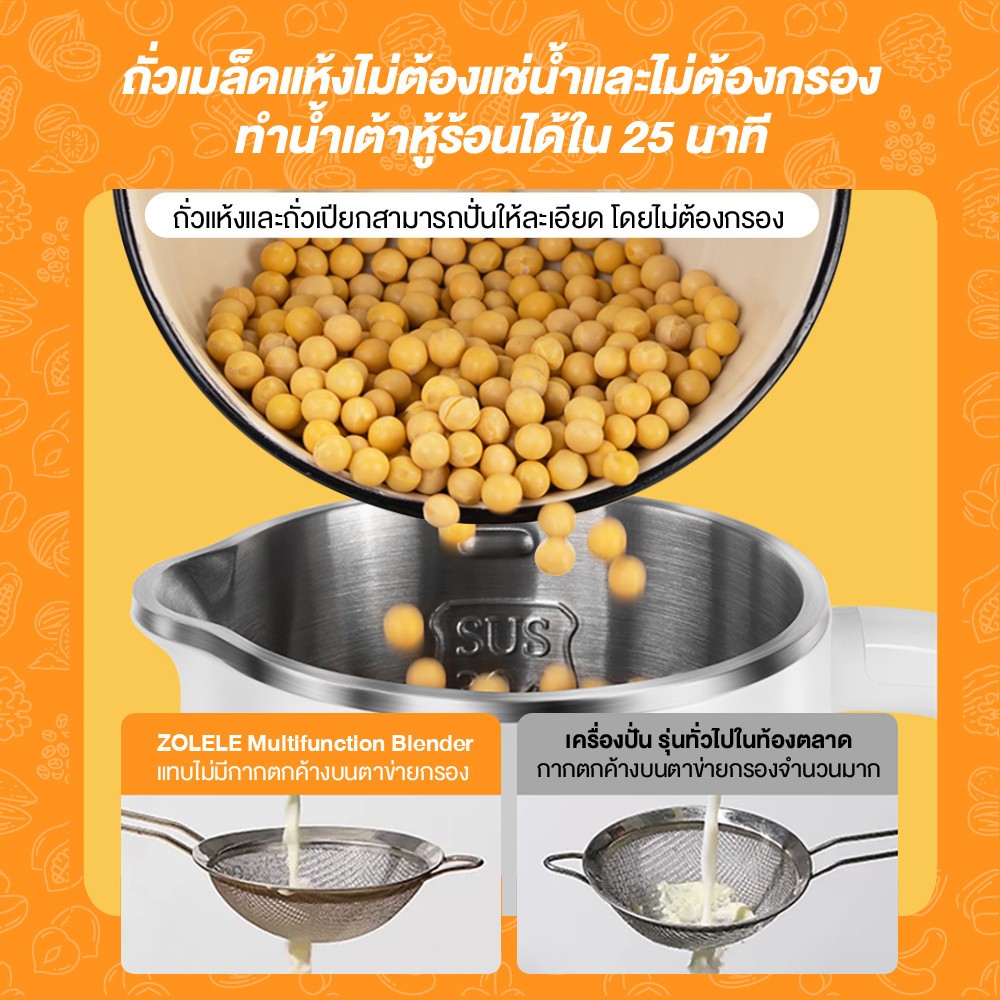 【สินค้าพร้อมส่งจากไทย】ZOLELE เครื่องปั่นอเนกประสงค์ เครื่องทำน้ำเต้าหู้ 0.6L กำลังสูง 150W ใบมีดสแตนเลส อเนกประสงค์ ทำง่