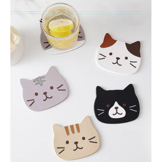 (🇹🇭พร้อมส่ง)ที่รองแก้ว แผ่นรองแก้ว PVC ลายแมว กันความร้อนกันลื่น ขนาด น่ารัก ส่งไว