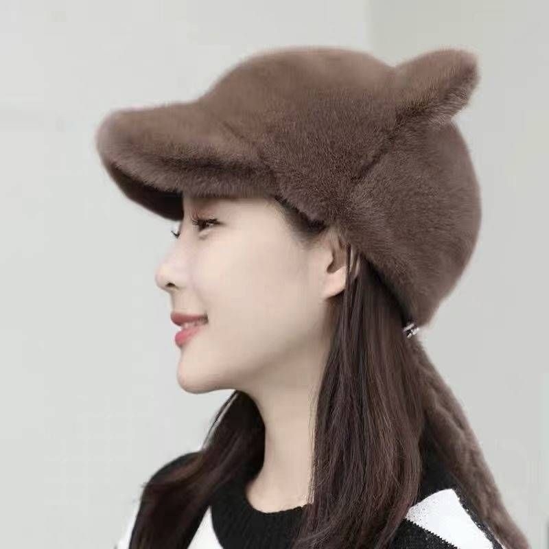 หมวกเบสบอลทรงแมว(ผู้ใหญ่)เนื้อผ้า Plush warm ผ้าตุ๊กตาขนนุ่ม