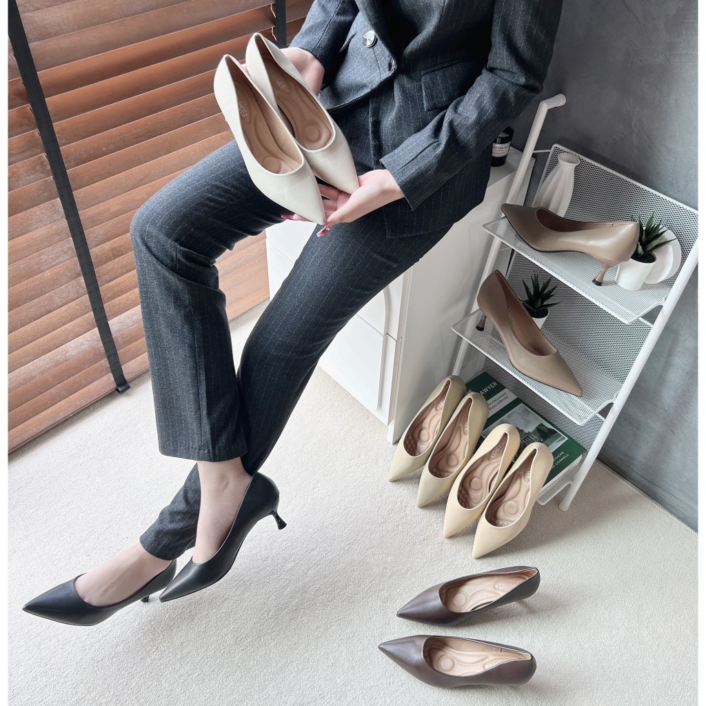 รองเท้าคัทชู ปลายแหลมHigh Heels ส้นสูง1.5นิ้ว รองเท้าkaimooksissy A68-A7 (ชมพู)