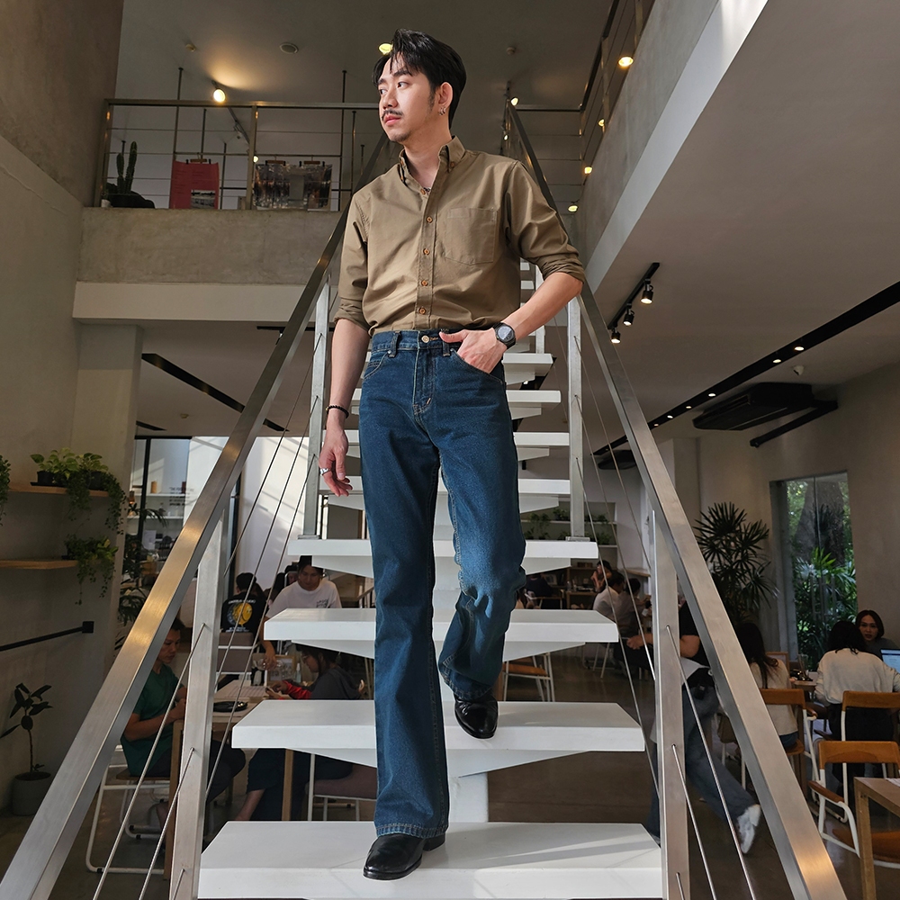 Golden Zebra Jeans กางเกงยีนส์ชายขาม้าเอวสูงสีสนิมเขียว สีดำซุปเปอร์แบล็ค #229GR - รูปที่ 3