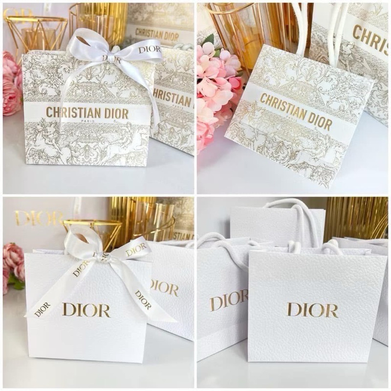 Dior စက္ကူလက်ဆောင်ဘူး/ဘက်ဂ် + အဖြူရောင် Bow (Central ကနေရ) 100% အစစ်