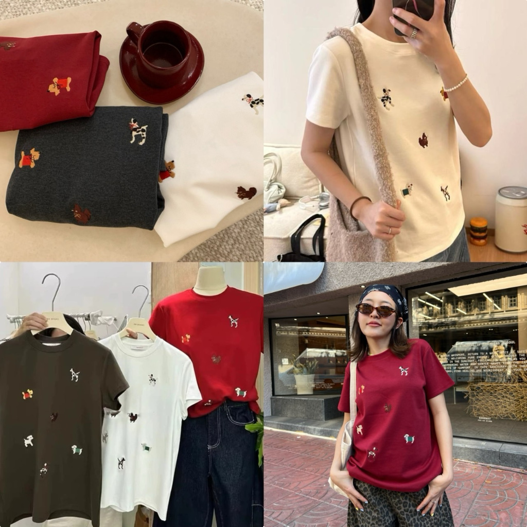 เสื้อยืดงานปักน้องหมาน่ารักๆ ผ้านำเข้า นุ่ม ใส่สบาย