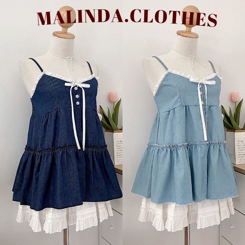 MALINDA​ เสื้อสายเดี่ยวผ่าหน้า ผ้ายีนส์ (ซับใน​ช่ว​งอก​)​ 🐈‍⬛⸝⋆ พร้อมส่ง