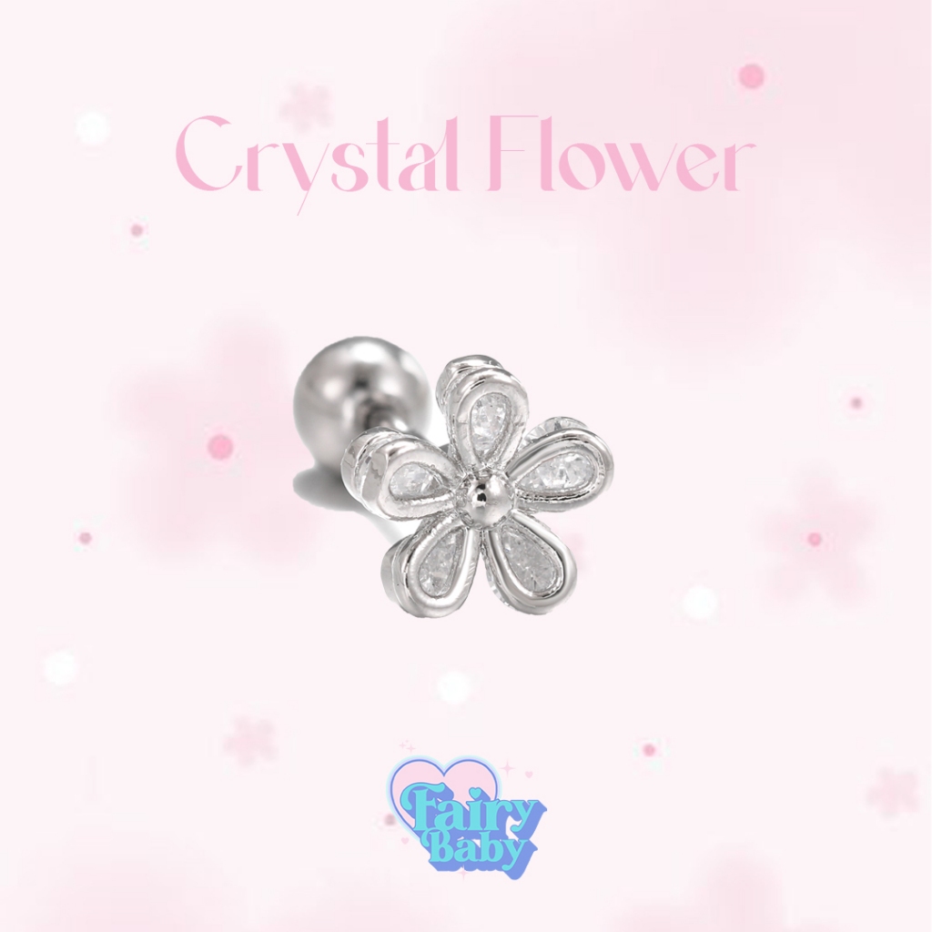Fairybaby จิว Crystal Flower ( 1 ชิ้น ) จิวหู จิวต่างหู รูปดอกไม้ โทนขาว เล่นแสง สายหวาน น่ารัก (J1-023)