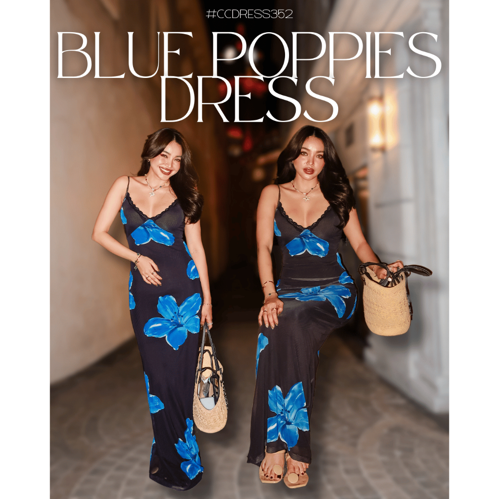 Chuuclothing Blue Poppies dress [สินค้าพร้อมส่ง] เก็บโค้ดส่วนลดเพิ่มได้ที่หน้ากิจกรรม