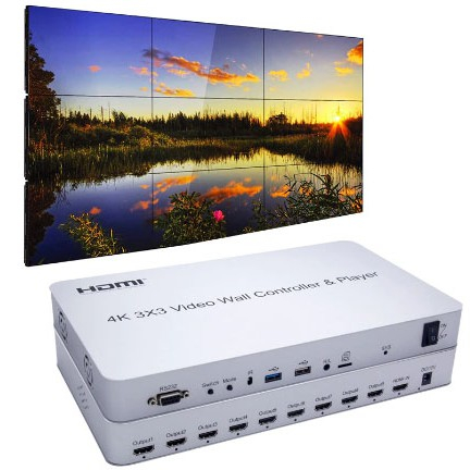 4K HDMI USB Video Wall Controller Player 3x3 Switch 1080P HDTV /Usb video wall Processor IR/RS232 Co