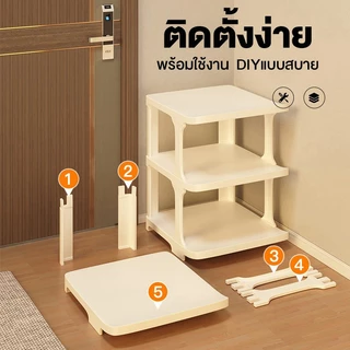SALVO ชั้นวางรองเท้า Shoe Rack ซ้อนได้ สีดำและสีขาว ชั้นวางอเนกประสงค์ ประหยัดพื้นที่ วางรองเท้าและของใช้ในบ้าน
