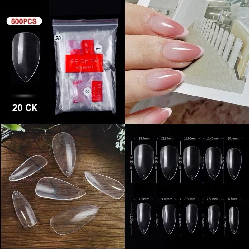 20เล็บปลอมเกปลายแหลมยาวกลางเบอร-9(แยกเบอร์)สีใส/สีขุ่น50ชิ้น