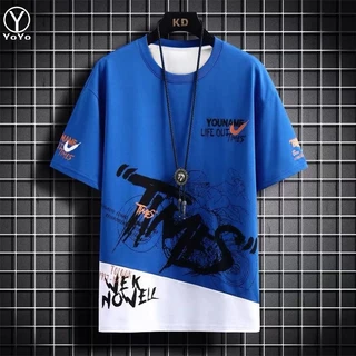 YOYO ชุดแฟชั่นชายเสื้อยืดแขนสั้น + กางเกงขาสั้น ผ้าแห้งเร็วหลวมชุดกีฬาและชุดพักผ่อน รุ่น2804