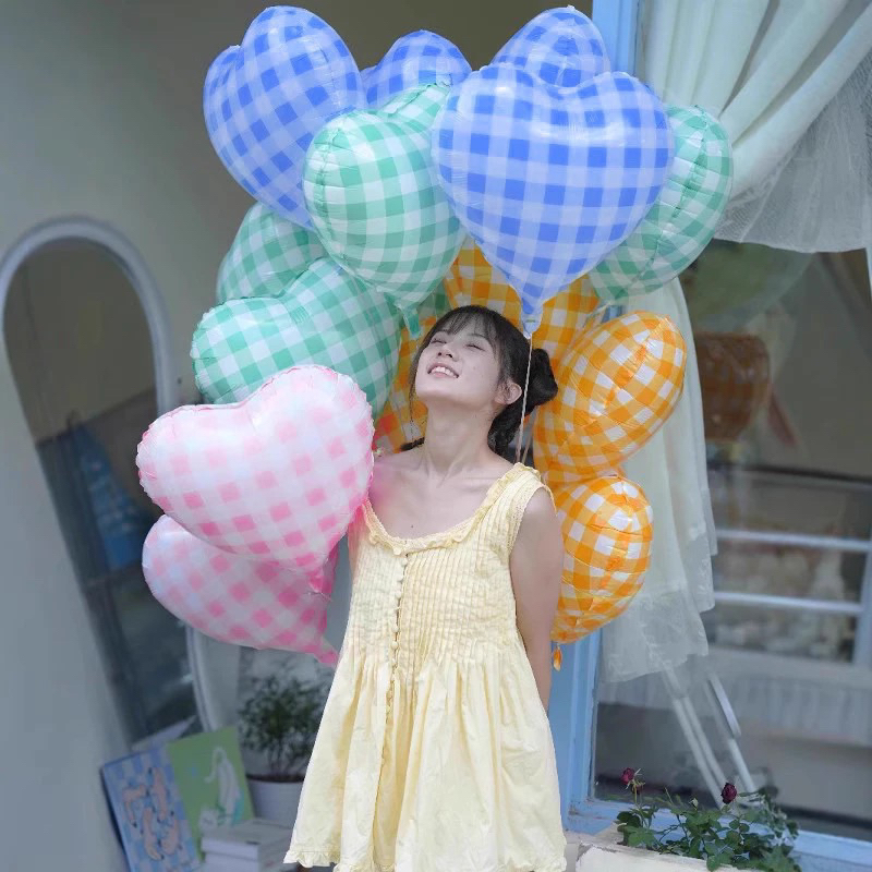 ร้านไทย พร้อมส่ง ลูกโป่งหัวใจลายสก๊อต ขนาด18" 1 แพค/2ใบ