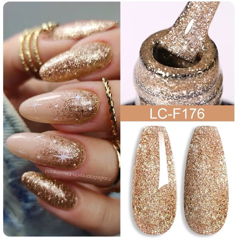 สีทาเล็บเจล Glitter สีทอง เพิ่มความหรูหราให้กับหน้าเล็บ
