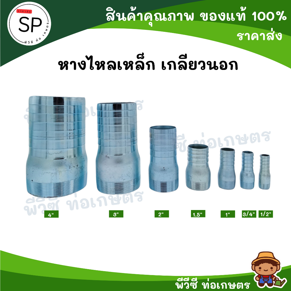 หางไหลเหล็ก ขนาด 1 - 4 นิ้ว / 4 หุน 6 หุน / นิ้วครึ่ง มีแบบ เกลียวนอก