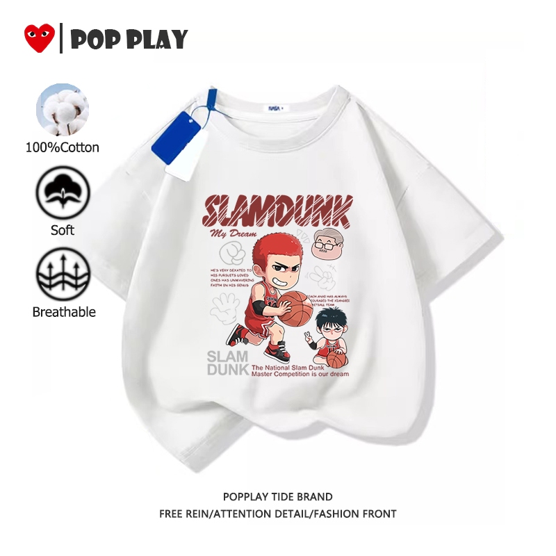 เสื้อยืดเด็ก เสื้อยืดเด็กผู้ชาย Slam Dunk 100% cotton ตัดเย็บดี อนิเมะ 2025สินค้าใหม่! (จัดส่งตลอด 24 ชั่วโมง)