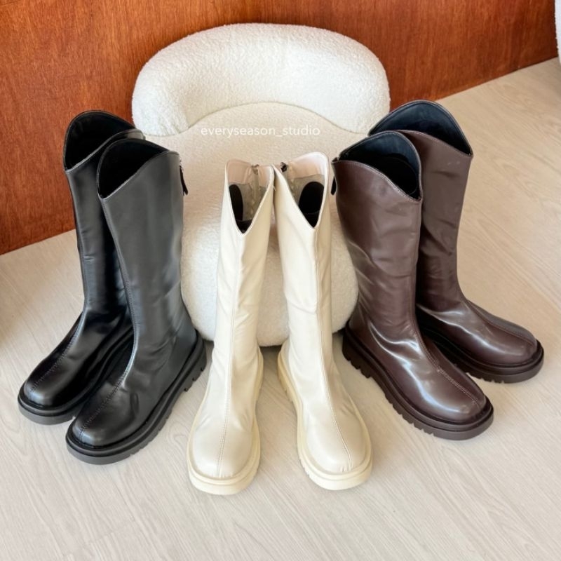 รองเท้าบูทยาวส้นเตี้ย ส้นตึก chunky boots