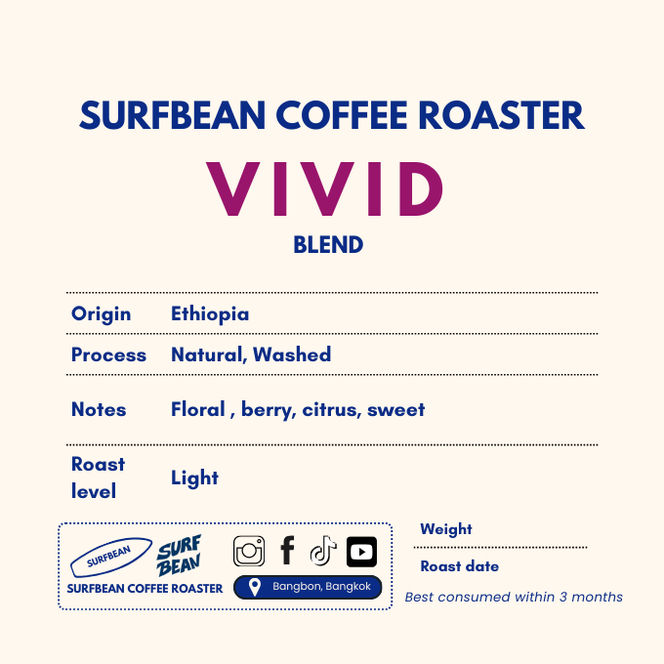 เมล็ดกาแฟคั่วอ่อน เอธิโอเปีย เบลน ฟิวเตอร์ เอสเพรสโซ่ ดริป ViVid Blend ดื่มง่าย กาแฟดำ