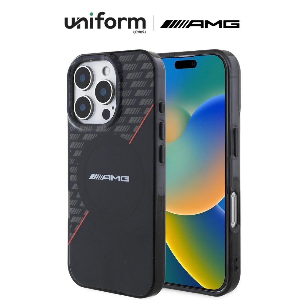 เคสมือถือ MERCEDES AMG Rhombs Transparent Double Layer Msafe Case for iP16 Pro / 16 Pro Max - Black/Red