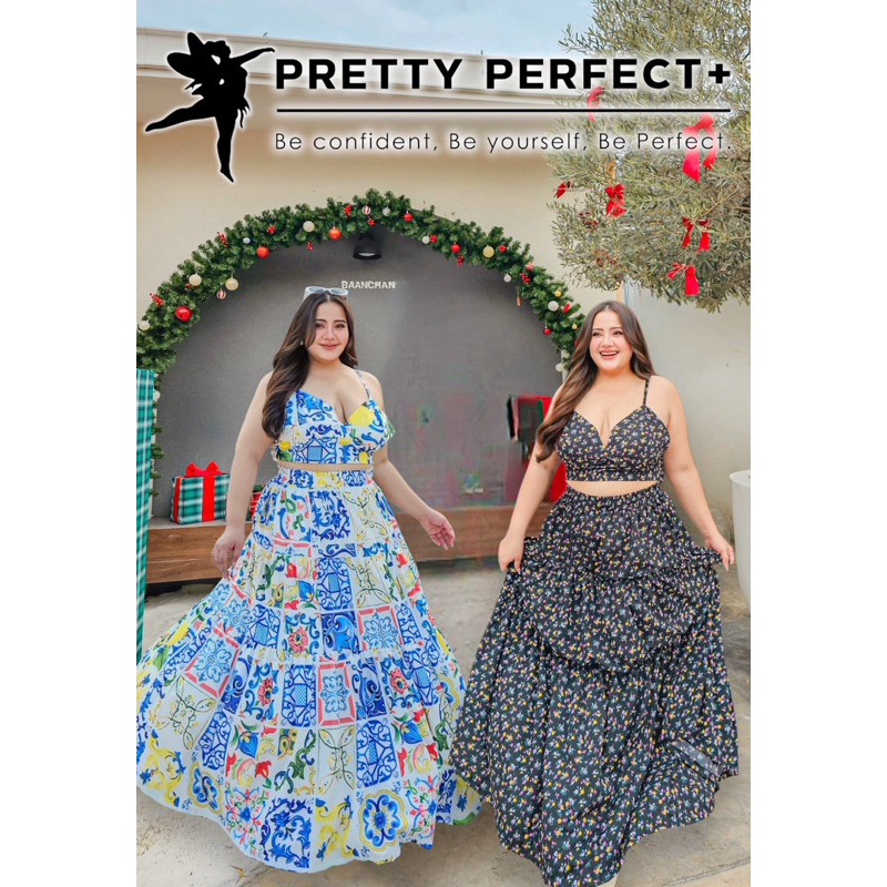 ชุดเซ็ต เสื้อสายเดี่ยว สม๊อคหลัง +กระโปรงยาว อก 40-60”