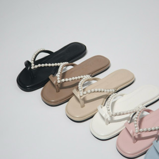 PEARL (เพิร์ล) 009 รองเท้าแฟชั่นคีบไข่มุกสลับเพชร สีหวานน่าร…