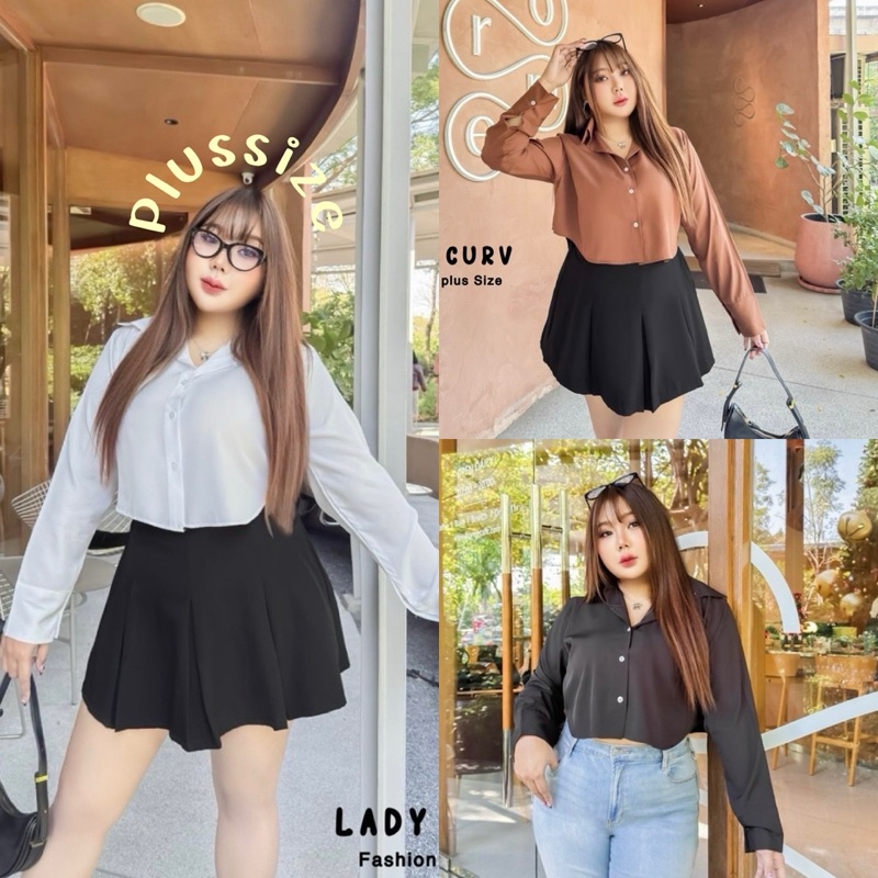 (มี 3 ไซส์ อก 40-54“) เสื้อเชิ้ตครอปคนอวบ เสื้อผ้าแฟชั่นสาวอวบอ้วน เสื้อเชิ้ตแฟชั่น ใส่สบาย fashionplussize
