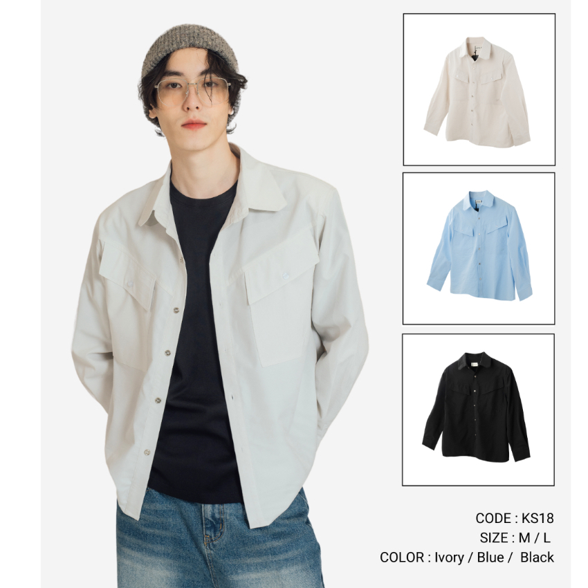 KINS | เสื้อเชิ้ตแขนยาว กระเป๋าคู่ มีทั้งหมด 3 สี (KS18)
