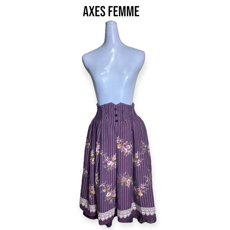 Axes femme กระโปรงพิมพ์ลายสีแดงลายดอก