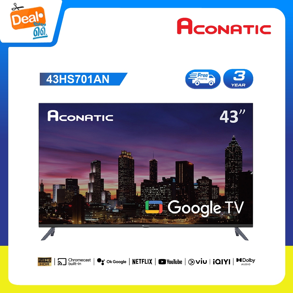 ACONATIC สมาร์ททีวี Google TV 43 นิ้ว Full HD LED รุ่น 43HS701AN Google Play รับประกัน 3 ปี