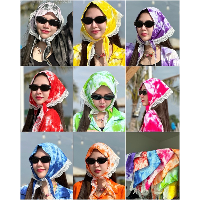 ผ้าโผกผมมัดย้อมลายลูกไม้