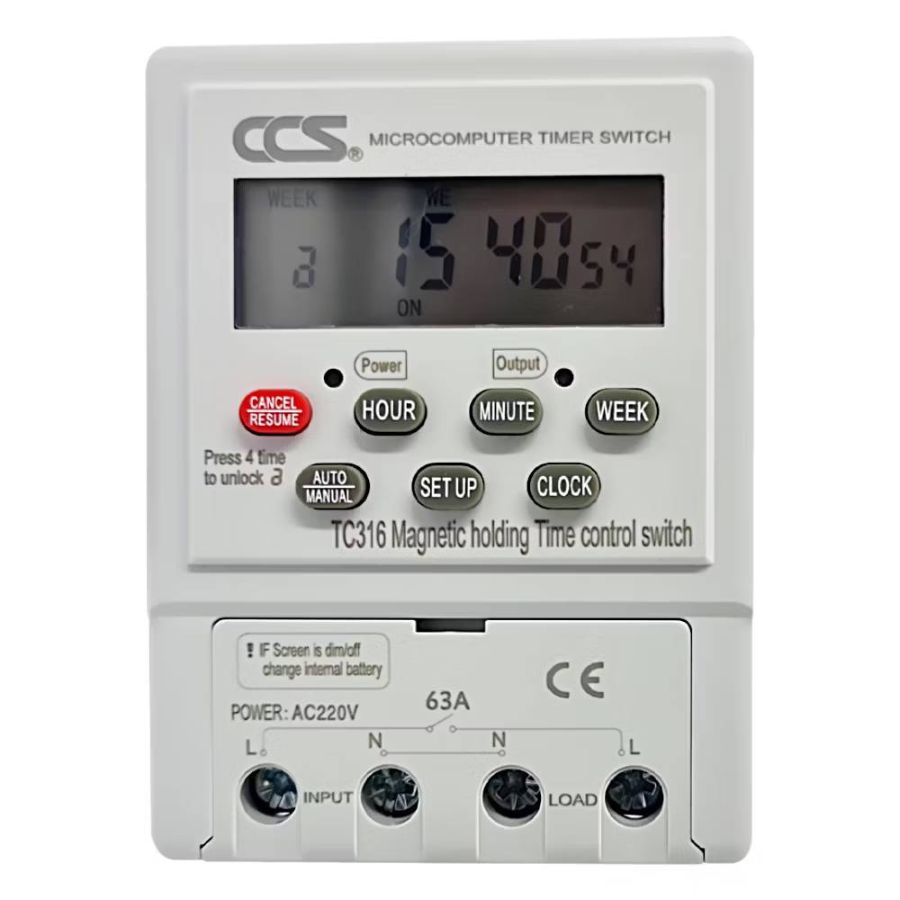 นาฬิกาตั้งเวลา เปิด-ปิด อัตโนมัติ แบบ 24 ชม. Timer Switch รุ่น TC316 ขนาด 220V 63A แบรนด์ CCS (รับปร