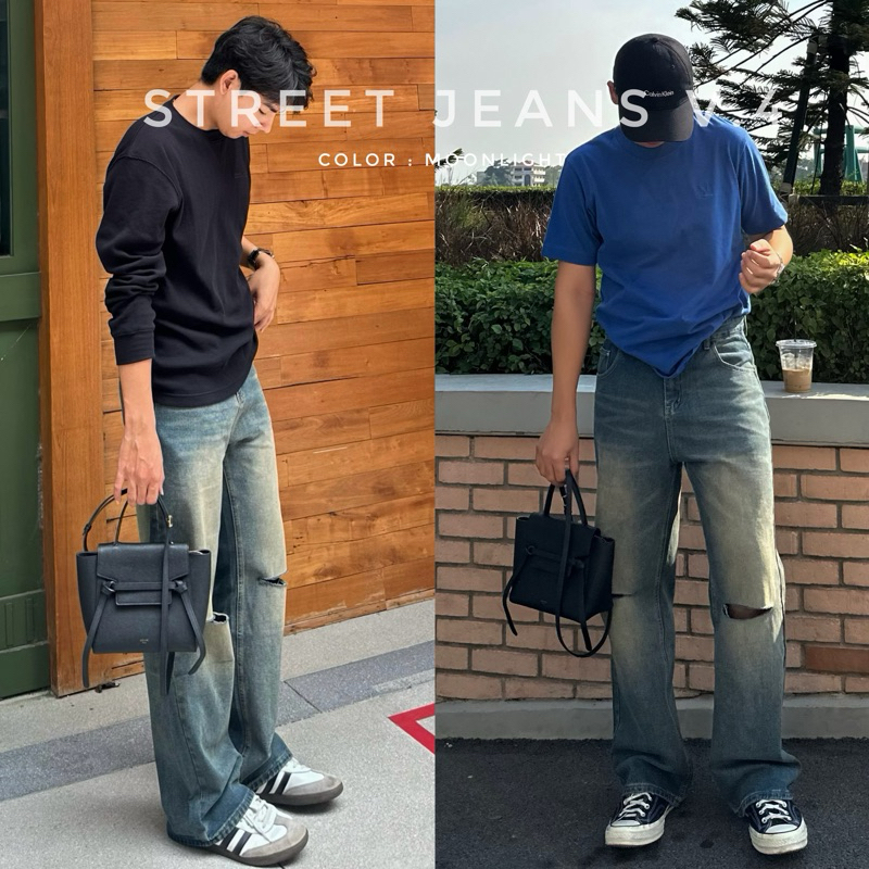 ‼️ สินค้าขายดี  Street Jeans V.4 กางเกงยีนส์ทรงกระบอกกลาง แต่งขาดตรงเขา ทรงสวย เนื้อผ้าเกรดดี  ✨ ราคา ถูกที่สุด ดีลบีเคเค แกลเลอรีภาพที่ 7