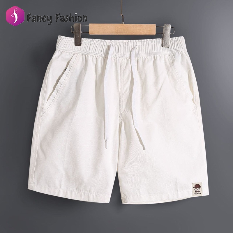 Fancy Fashion กางเกงขาสั้นผู้ชายฤดูร้อน มีกระเป๋าหลังและเอวยางยืด ผลิตจากผ้าฝ้าย สวมใส่สบาย