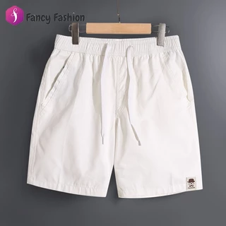 Fancy Fashion กางเกงขาสั้นผู้ชายฤดูร้อน มีกระเป๋าหลังและเอวยางยืด ผลิตจากผ้าฝ้าย สวมใส่สบาย