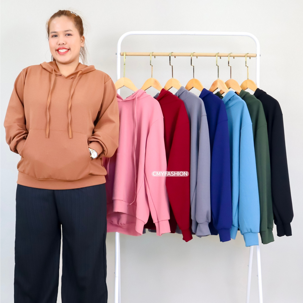 เสื้อกันหนาวมีฮู้ด เสื้อแขนยาว สาวอวบ ไซส์ใหญ่ อกได้ถึง 58 นิ้ว เนื้อผ้าวูลเวฟ tb0056#