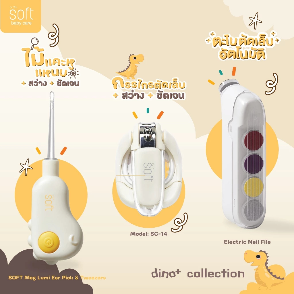 New! 2025 Dino Collection 1.กรรไกร+แว่นขยายLED, 2.ตะไบอัตโนมัติ, 3.เซ็ตไม้แคะหู/แหนบ ( เลือกได้ )