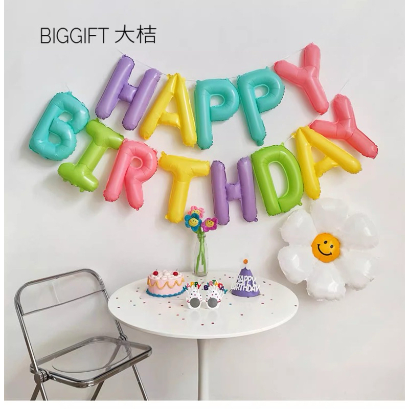[พร้อมส่ง] ลูกโป่งฟอยล์Happy Birthday ลูกโป่งฟอยล์แฮปปี้เบิร์ดเดย์ ขนาด 16 นิ้ว สีขาว สีดำ สไตล์มินิมอล