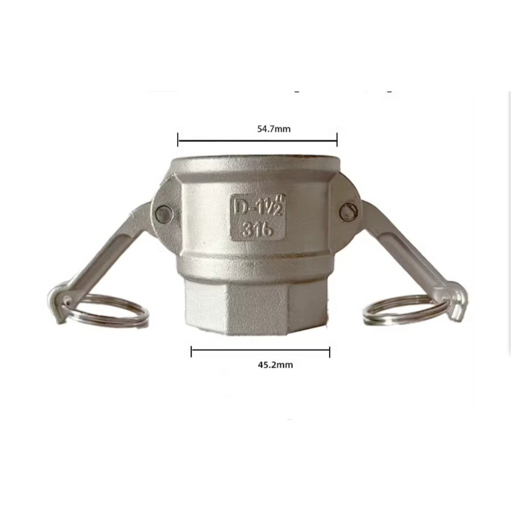 Camlock coupling part D ขนาด 1.1/2“ SS316, สแตนเลส316ข้อต่อสวมเร็ว BSP, NPT ฟิตติ้ง Quick coupling f