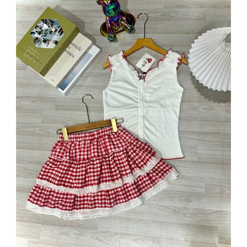 2.2 [พร้อมส่ง ชุดเซ็ต ] ชุดเซ็ต กระโปรง+เสื้อ งานไทยผ้าไมโค มีซับ