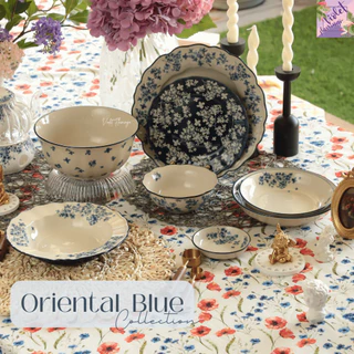 Violet Flamingo จานชามเซรามิครุ่น Oriental Blue จานสีขาวน้ำเงินลายดอกไม้ สไตล์ตะวันออกผสมวินเทจ เข้าไมโครเวฟได้