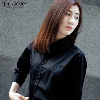 takayay brand เสื้อเชิ้ต สีดำพื้นใจดำ **เช็คขนาดจากตางรางไซซ์ของทางร้านเท่านั้น** เสื้อเชิ้ตทำงาน ผ้าคอตตอนทวิล