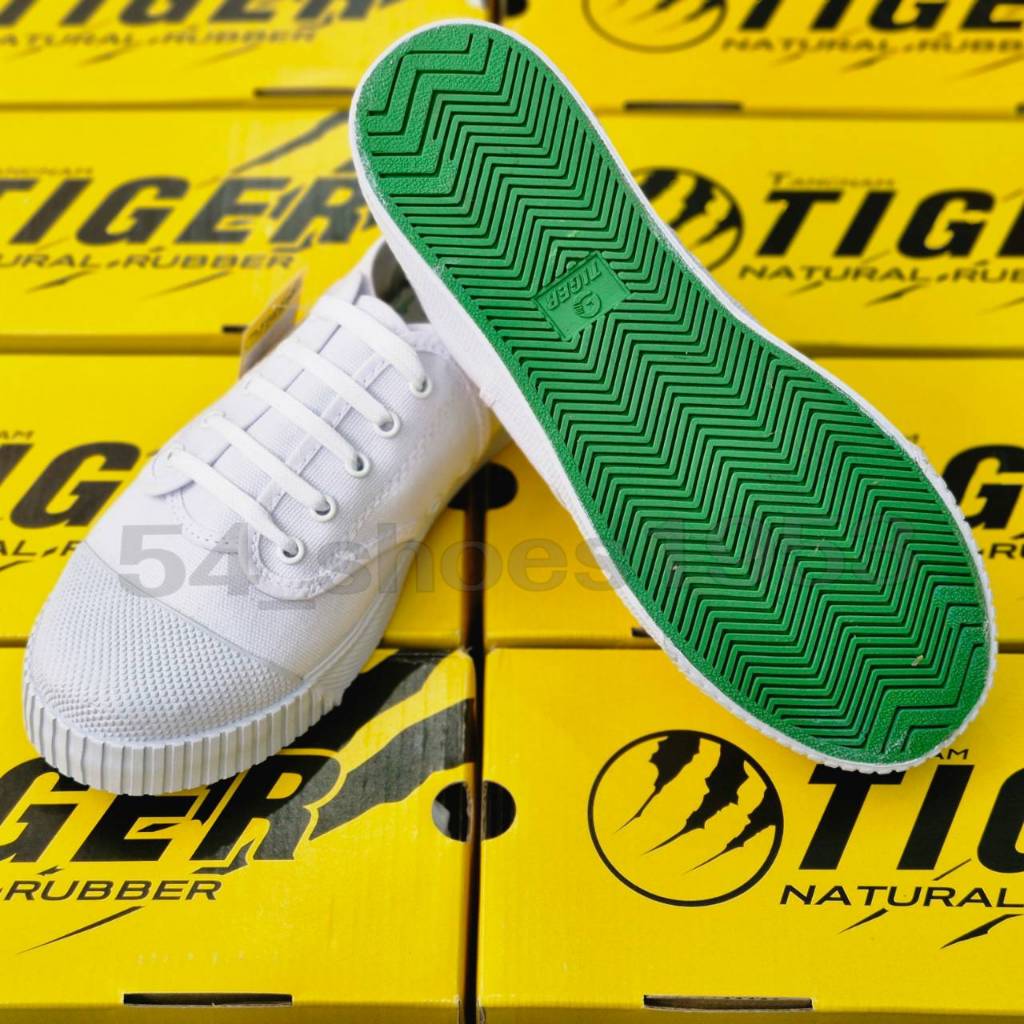 รองเท้านักเรียน รองเท้าผ้าใบ Tiger(ไทเกอร์) รุ่นT205 พื้นเขียว สีน้ำตาล ขาว ดำ พร้อมส่ง