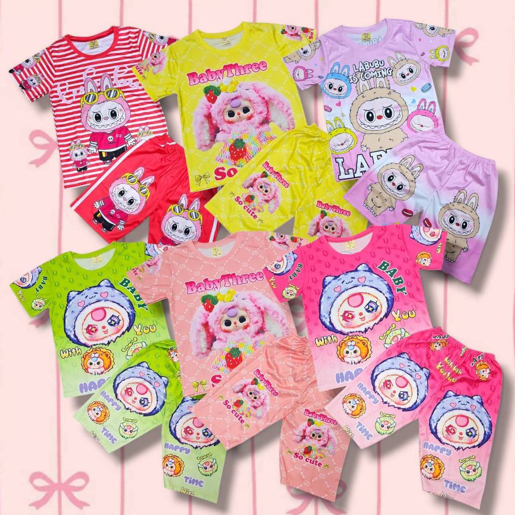 ชุดเด็กลายลาบูบู้ เบบี้ทรี แขนขาสั้น เด็ก 3-7 ปี ชุดเด็กผู้หญิง ชุดเด็กผู้ชาย ผ้าไมโคร MIC0033