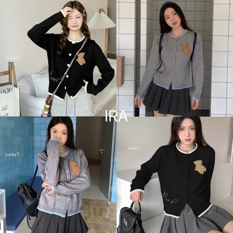 BY IRA (1938)เสื้อกันหนาวไหมพรมคาร์ดิแกน " เสื้อคาร์ดิแกนถักปักลายสีตัดกันน่ารักสำหรับผู้หญิงเสื้อคอกลมทรงหลวมดีไซน์ใหม่