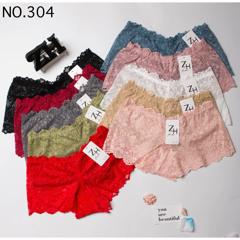 ZH.304 กางเกงชั้นในผู้หญิงขาสั้นลูกไม้ทั้งตัว สินค้าพร้อมส่ง